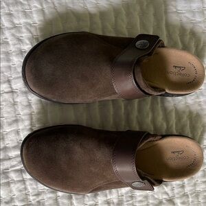 Clarks Brown Suede Slip-On Clogs